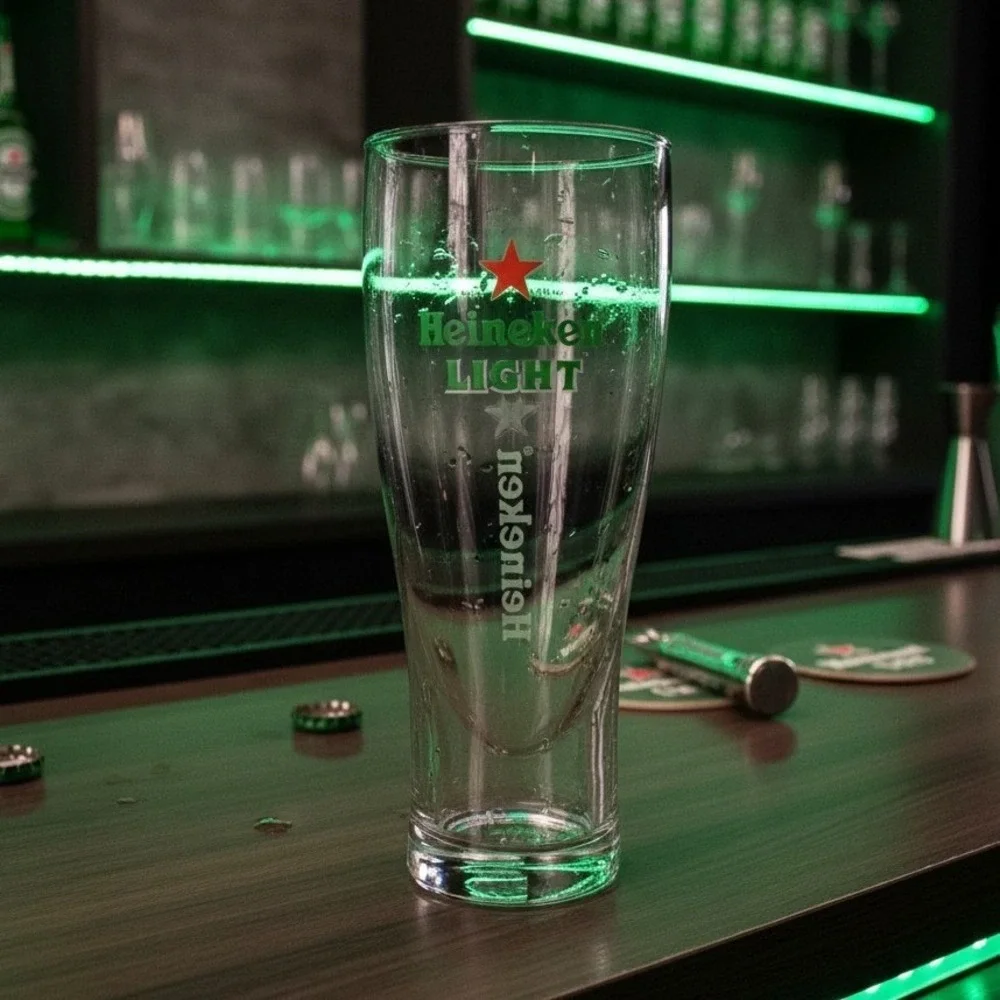 Heineken Light Red Star Beer Glass,‎ Clear Logo Pilsner Drinkware, Replacement